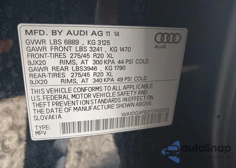 2015 Audi Q7 3.0T S Line Prestige z USA, uszkodzony, nr VIN WA1DGAFE2FD012023